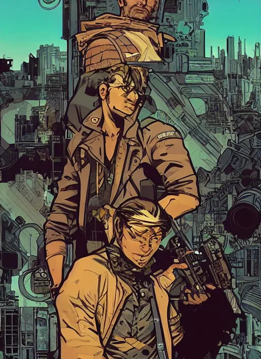 Image similar to hector. cyberpunk mercenary with scenic background. portrait illustration, pop art, art by ashley wood, alphonse mucha, laurie greasley and josan gonzales. cinematic. beautiful lighting.