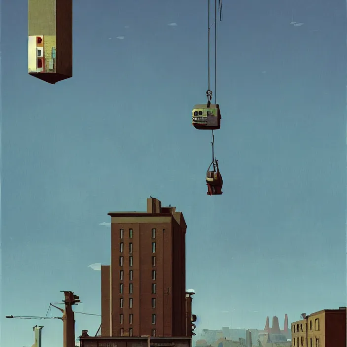 Image similar to elevator falling down from the sky, highly detailed, Edward Hopper and James Gilleard, Simon Stalenhag