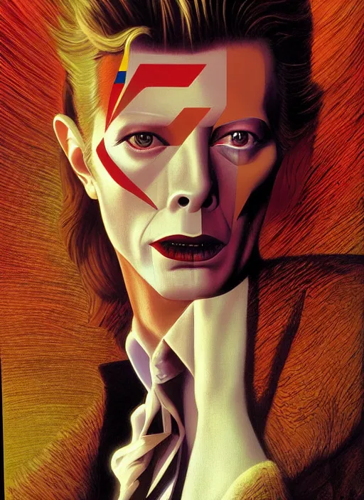 Image similar to twin peaks poster art, portrait of david bowie saw dsicovered the secrets of the black lodge, by michael whelan, rossetti bouguereau, artgerm, retro, nostalgic, old fashioned