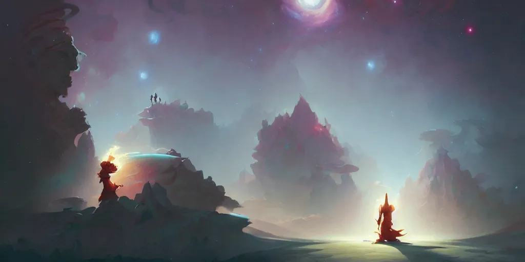 Prompt: The Loneliness of the Cosmic Artist, by Peter Mohrbacher and Andreas Rocha and Craig Mullins