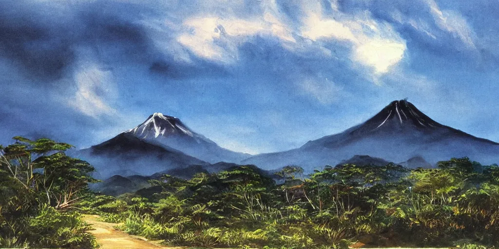 Image similar to painting of mount kinabalu by bob ross