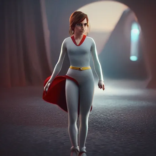 Image similar to film grain emma watson as a pixar character cgsociety octane render unreal engine redshift render trending on artstation trending on artstation render blender behance cg superhero