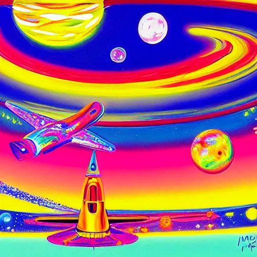 Prompt: Liminal space in outer space by Peter Max