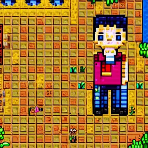 Image similar to full-body pixel art sprite of Leah from Stardew Valley, in the style of Stardew Valley