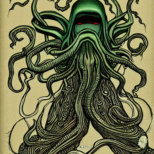 Image similar to cthulhu in the style of junji ito