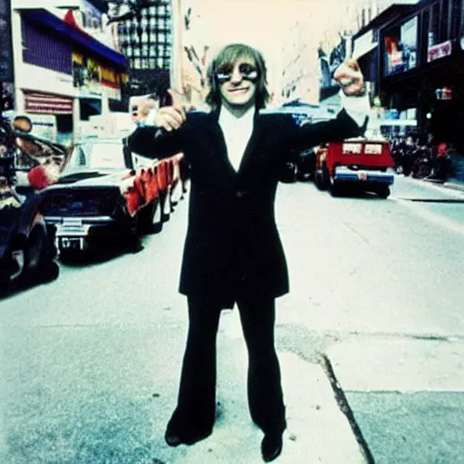 Image similar to elton john lennon in hollywood street, polaroid photo, perfect photo, photo pinterest