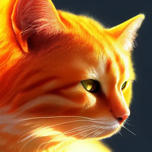 Image similar to colossal fluffy orange tabby cat, golden hour, fantasy, vivid colors, sharp focus, digital art, hyper - realistic, 4 k, unreal engine, highly detailed, hd, dramatic lighting by brom, trending on artstation