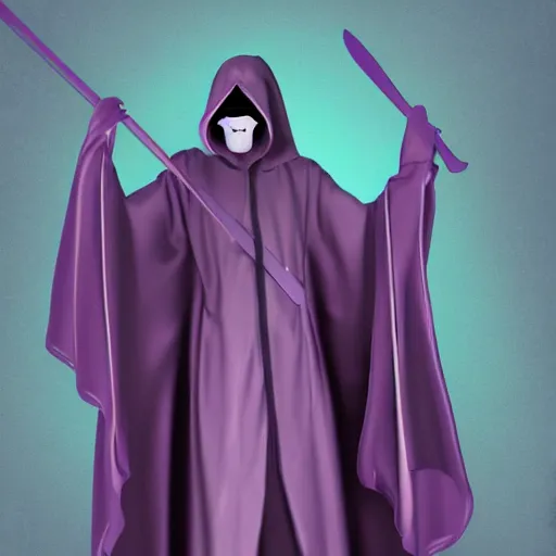 Image similar to grim reaper, purple cloak, full body