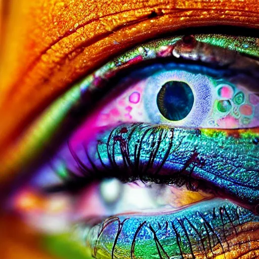 Prompt: extremely beautiful eyes, full of colors, highly detailed, macro photograph