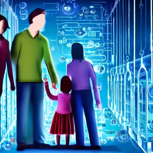 Image similar to a family scene from a future world where nanotechnology is ubiquitous