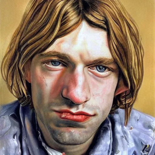 Prompt: high quality high detail painting by lucian freud, hd, portrait of kurt cobain