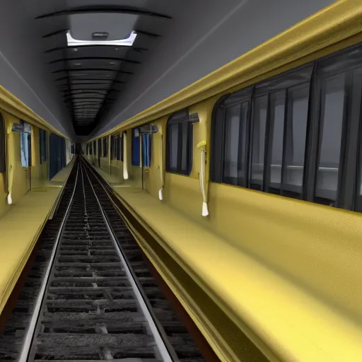 Prompt: interior train carriage gangway, emergency valves, 3 d render in maya 8 k metallurgy sheen