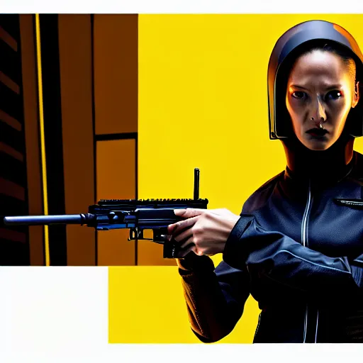 Prompt: digital art of a techwear woman holding a shotgun, holding shotgun down, closeup, on the rooftop of a futuristic city at night, sigma 85mm f/1.4, 4k, depth of field, high resolution, full color, award winning photography, Kill Bill, John Wick, Die Hard, movies with guns, movie firearms, trending on art station