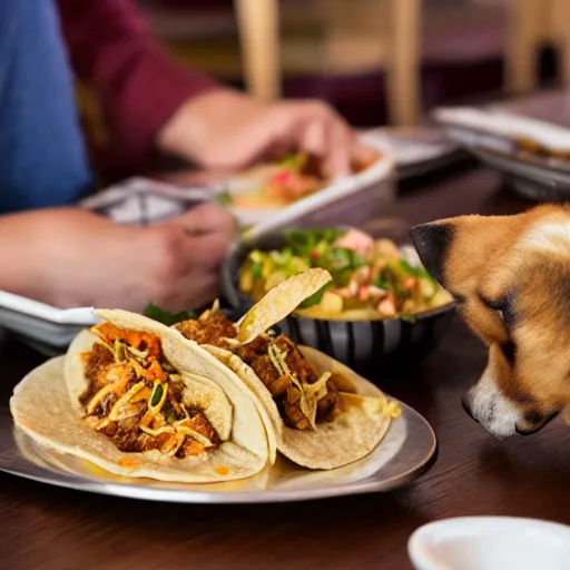 Image similar to A group of corgis eating taco in a Mexican restaurant, cinematic lighting, dramatic