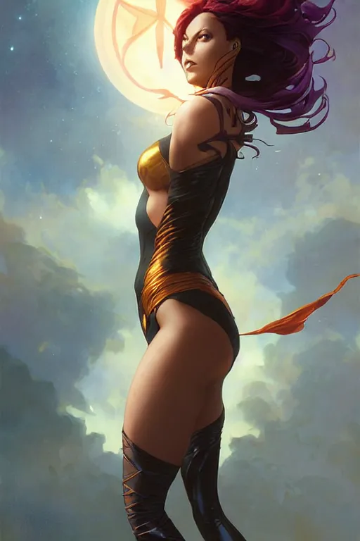 Image similar to aeon flux as starfire profile picture by Greg Rutkowski, dark orange skin, matte painting, intricate, fantasy concept art, elegant, by Stanley Artgerm Lau, WLOP, golden ratio, thomas kindkade, alphonse mucha, loish, norman Rockwell,