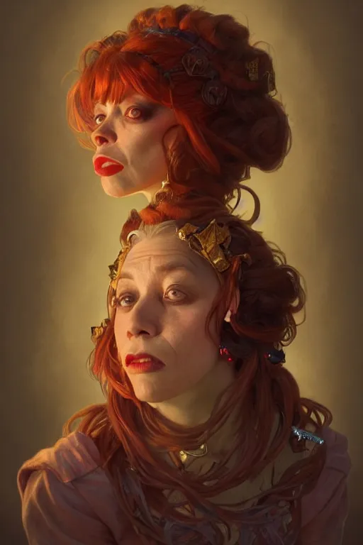 Image similar to portrait of the ugliest woman in the world, looking at camera, intricate, elegant, stylish, fantasy, extremely detailed, digital painting, artstation, concept art, smooth, sharp focus, illustration, stunning lighting, art by artgerm and greg rutkowski and alphonse mucha and simon stalenhag