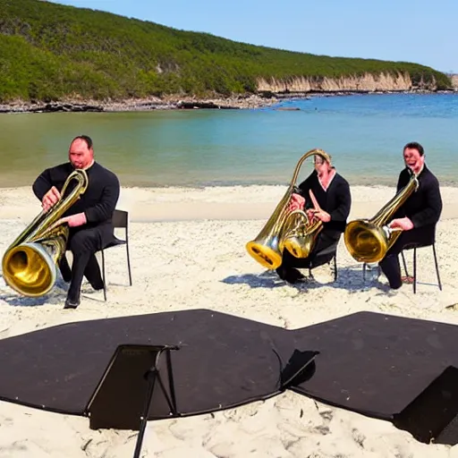 Image similar to tuba quartet on a beach landscape