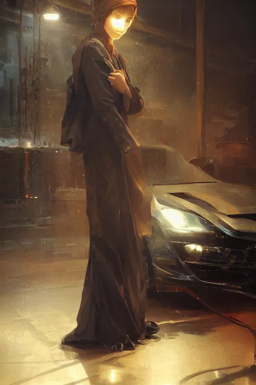 Prompt: a beautiful young woman mechanic, intricate, elegant, volumetric lighting, scenery, digital painting, modest, highly detailed, artstation, sharp focus, illustration, concept art,ruan jia, steve mccurry