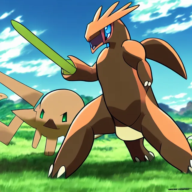 Image similar to a paleontology themed pokemon, earth / fighting type, anime style, promotional image, official media, 5 k