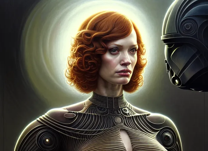 Image similar to symmetrical!!! upper body portrait shot of christina hendricks in star wars, intricate, elegant, highly detailed, centered, digital painting, artstation, concept art, smooth, sharp focus, illustration, artgerm, tomasz alen kopera, peter mohrbacher, donato giancola, joseph christian leyendecker, wlop, boris vallejo