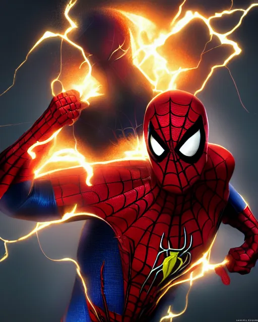 Image similar to spiderman as the flash with the venom symbiote, dynamic lighting, fantasy concept art, trending on art station, stunning visuals, creative, cinematic, ultra detailed