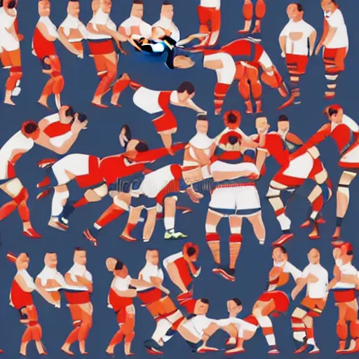 Prompt: closeup of rugby scrum, vector illustration