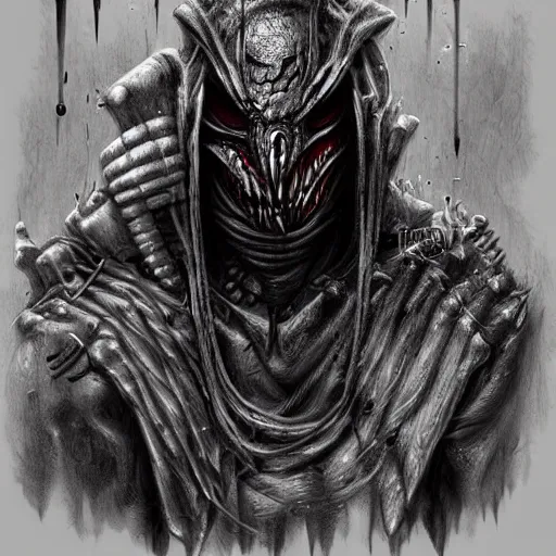 Image similar to surrealism grunge cartoon portrait sketch of Predator, by michael karcz, loony toons style, freddy krueger style, horror theme, detailed, elegant, intricate