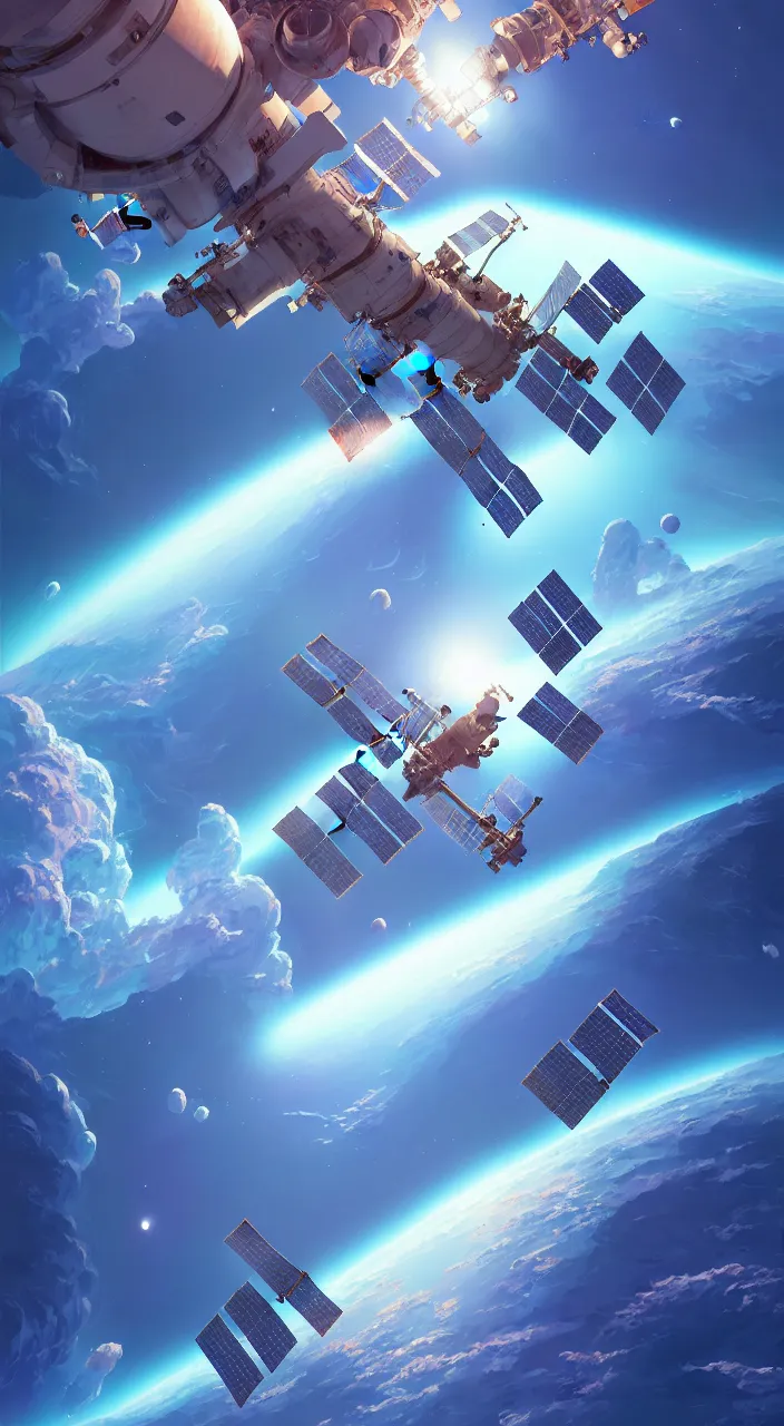 Prompt: international space station orbiting earth, in marble incrusted of legends official fanart behance hd by jesper ejsing, by rhads, makoto shinkai and lois van baarle, ilya kuvshinov, rossdraws global illumination