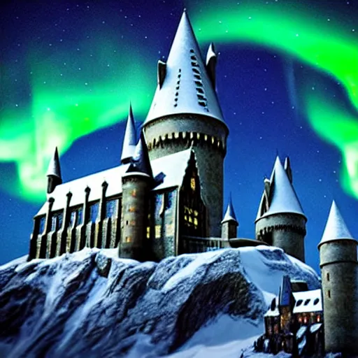 Prompt: “Hogwarts School of Witchcraft and Wizardry with the norther lights in the background. Octane render, 4k, 8k, unreal 5, very detailed, hyper control-realism, trending on artstation.”