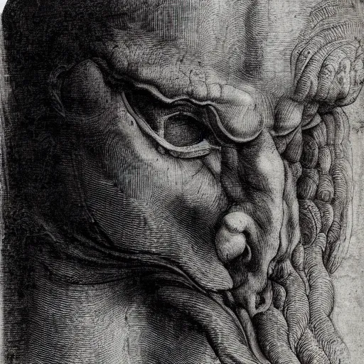 Image similar to four faced creature, drawn by da vinci