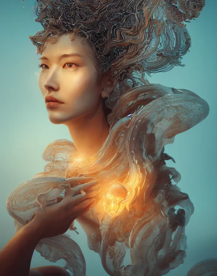 Image similar to goddess portrait. jellyfish phoenix head. intricate artwork by Tooth Wu and wlop and beeple. octane render, trending on artstation, greg rutkowski very coherent symmetrical artwork. cinematic, hyper realism, high detail, octane render, 8k