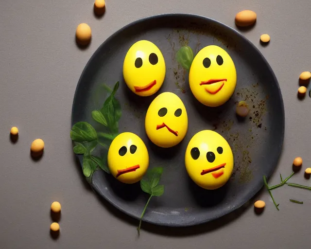 Image similar to eggs with happy faces on them. they have arms and legs made of twigs. yolk is pouring out of their snout. they have a broken nose. but its ok