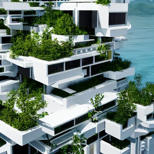 Image similar to white habitat 6 7, ecofuturism lego architect building in the dessert, lush plants and infinite pool