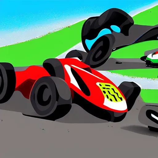 Image similar to Go-Kart race to the death, cell shaded, digital art