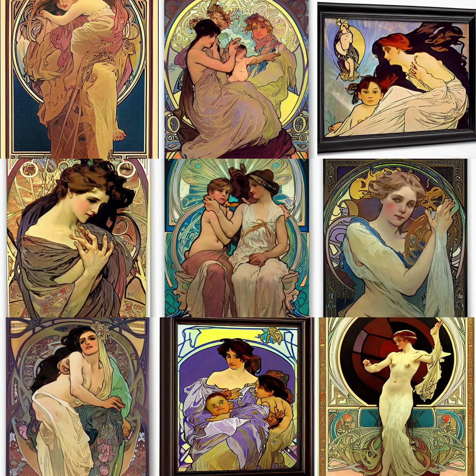 Prompt: the hands that rock the cradle, rule the world imagined by alphonso mucha