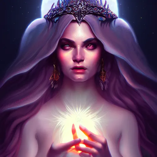 Image similar to Goddess of the night, highly detailed, digital painting, artstation, concept art, soft light, sharp focus, illustration