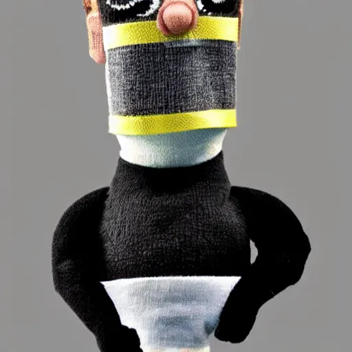 Image similar to Arnold Schwarzenegger in the style of a sock puppet, a sock puppet resembling Arnold Schwarzenegger