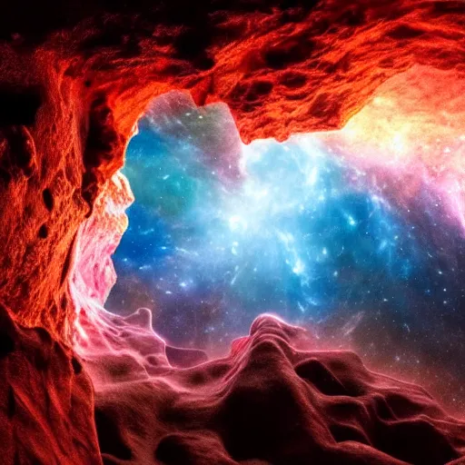Prompt: a cave leading into a nebula