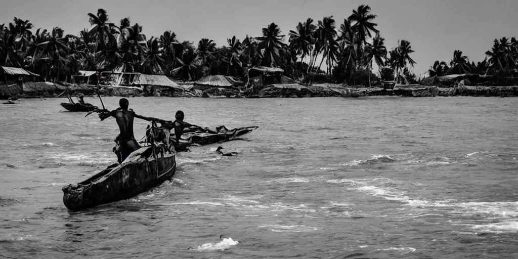 Image similar to sri lankan mad max style, boat, ocean, film still, epic shot cinematography, rule of thirds