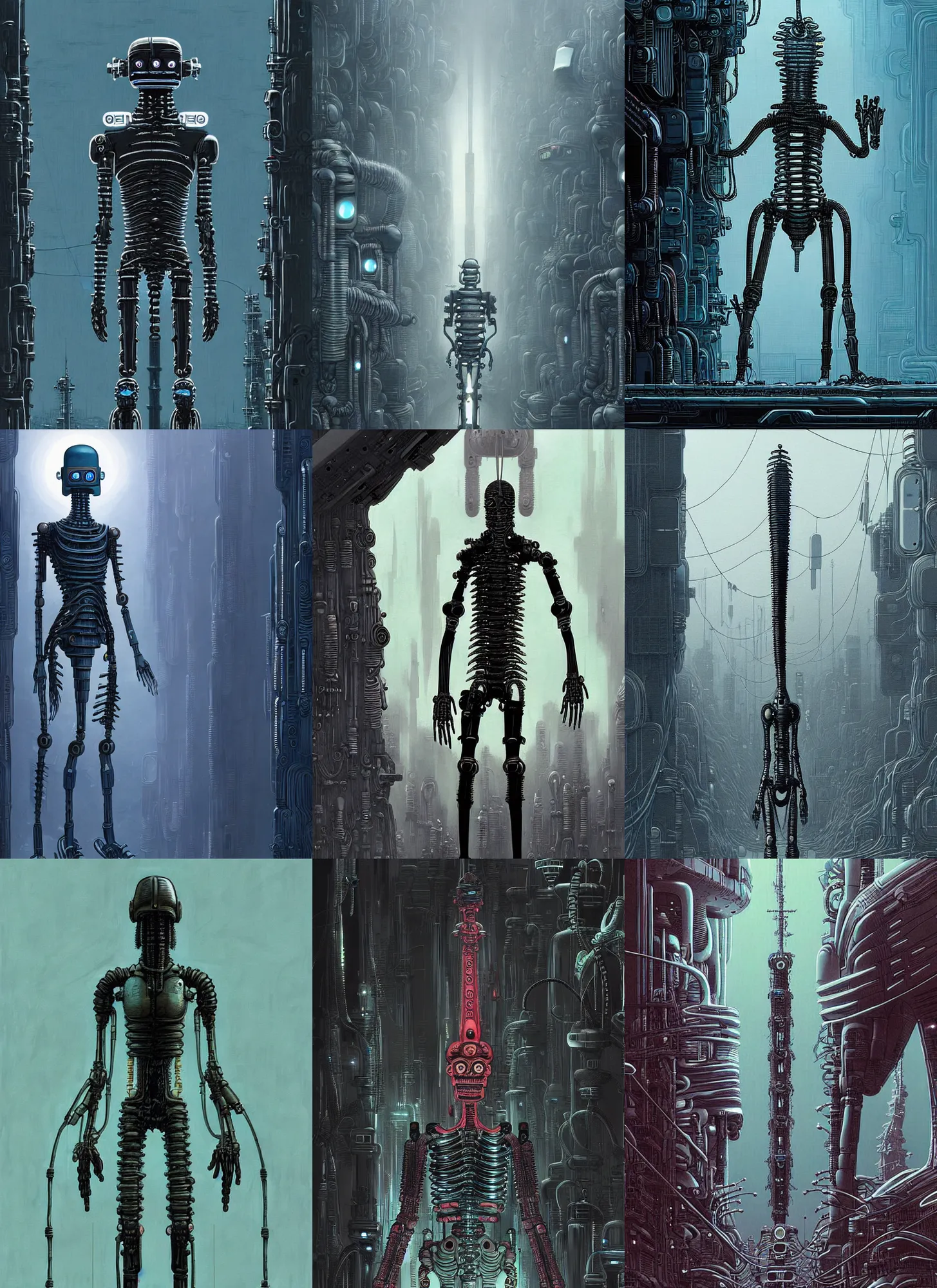 Prompt: bender from futurama, by tsutomu nihei, video game art, zdzisław beksinski and giger, in full growth, cybernetic city background