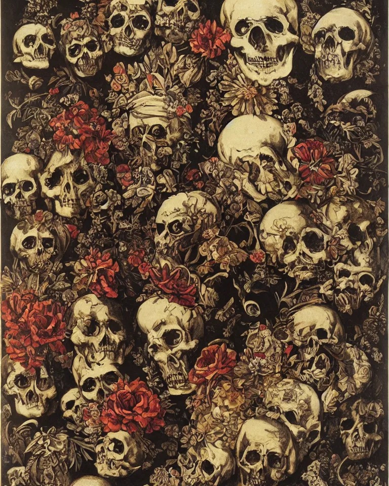 Image similar to the oracle of ancient wisdom surrounded by floral skulls, italian futurism, da vinci, dan gonzalez
