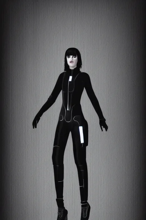 Image similar to full body portrait of punk girl clothing inspired by bladerunner and tron legacy, plain background, ultrafine detail, digital concept art, masterpiece!!!