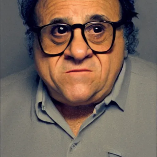 Image similar to danny devito staring at you from the other end of a dark corridor, the backrooms, kubric stare, scary, cinematic camera, hd