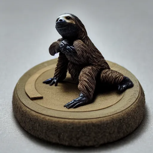 Prompt: 80mm resin detailed miniature of a sloth, Product Introduction Photos, 4K, Full body, simple background