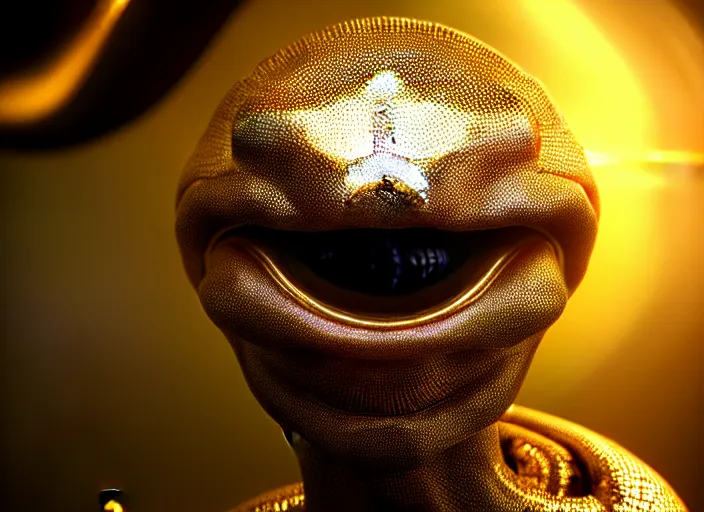 Image similar to hyperrealism, detailed textures, photorealistic 3 d render, an alien with gold eyes in a super star system from 5 million years ago, sharp focus, ultra realistic, ultra high pixel detail, cinematic, intricate, cinematic light, concept art, illustration, art station, unreal engine 8 k