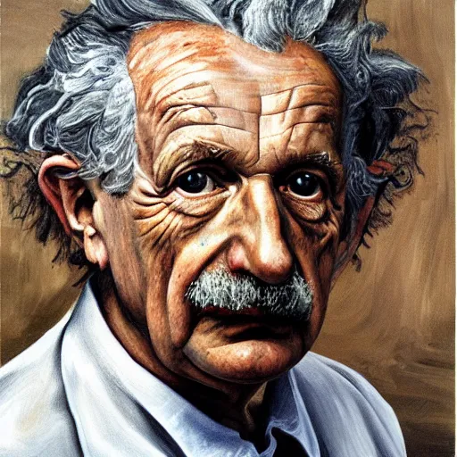 Image similar to high quality high detail painting by lucian freud, hd, portrait of einstein