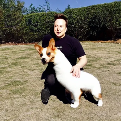 Prompt: elon musk riding a giant corgi dog