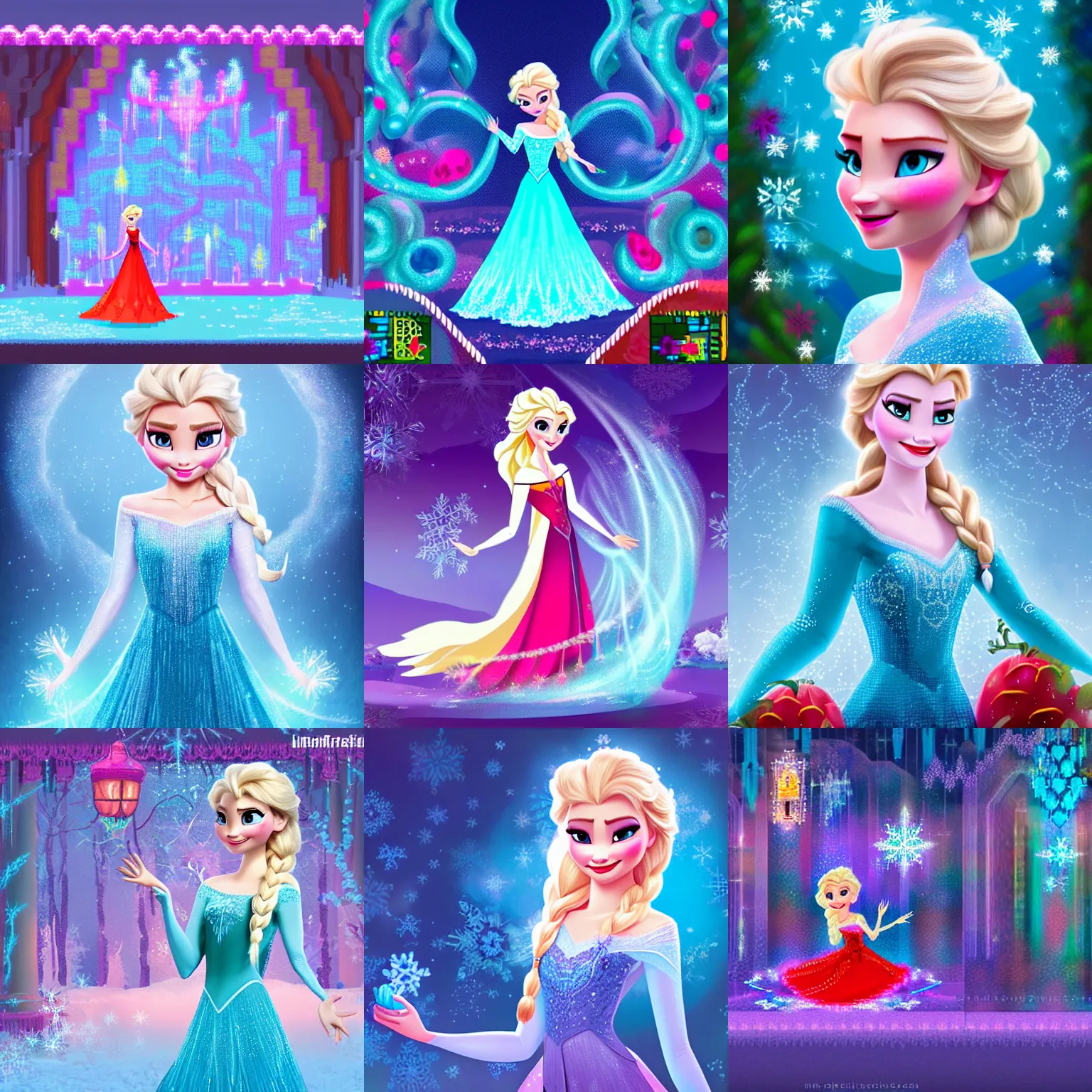 Prompt: elsa frozen, colorful, fantastic lighting, arcade, videogame, pixel art, high detail, 1 6 bits, 2 d, sprite