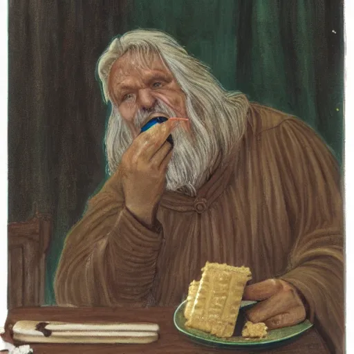 Prompt: Galdalf licking a Graham cracker