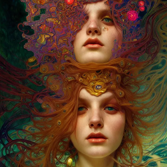 Prompt: extremely psychedelic warped LSD insanity, diffuse lighting, fantasy, intricate, elegant, highly detailed, lifelike, photorealistic, digital painting, artstation, illustration, concept art, smooth, sharp focus, art by John Collier and Albert Aublet and Krenz Cushart and Artem Demura and Alphonse Mucha